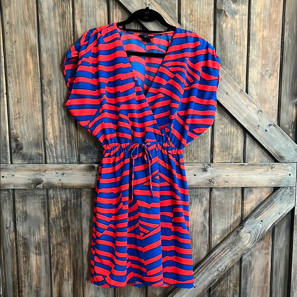H&M Bold Red and Blue Patterned Dress